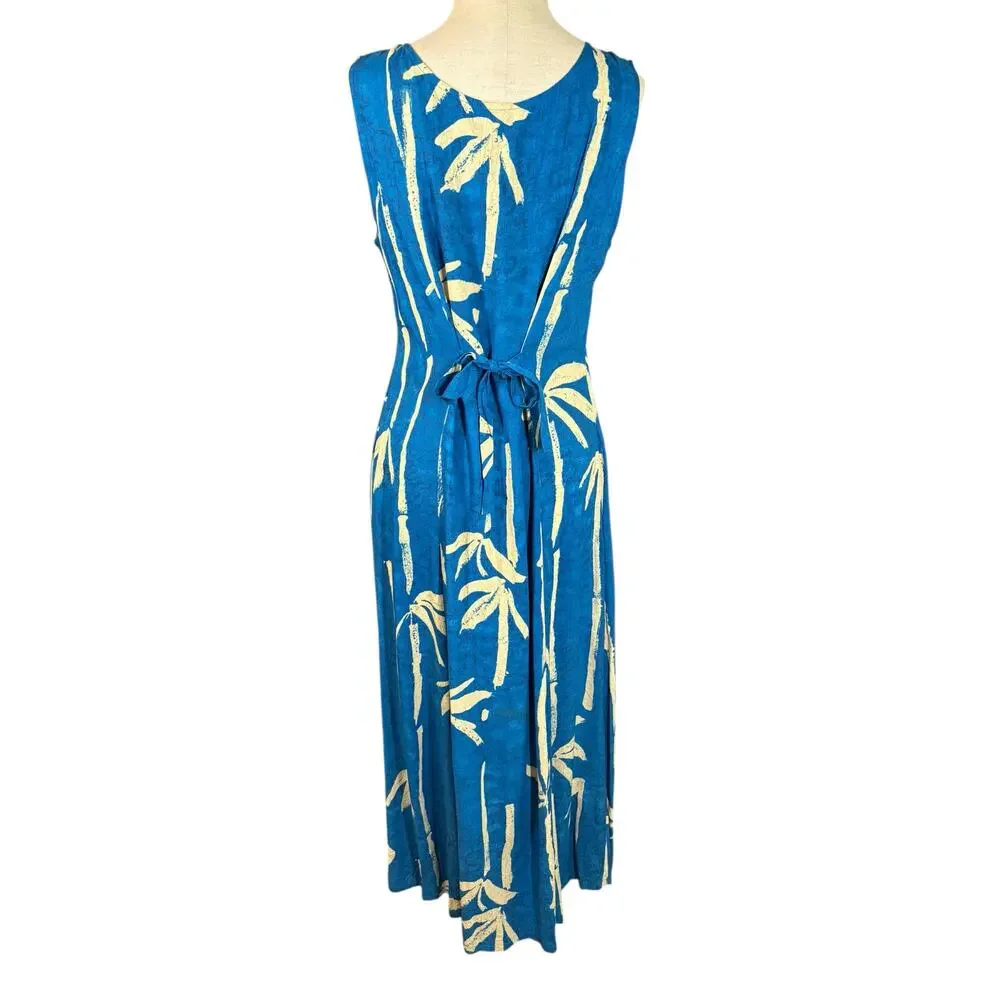 Vintage 80's Jams World Tropical Bamboo Print Maxi Dress M Resort Beach Hawaiian - Picture 4 of 13
